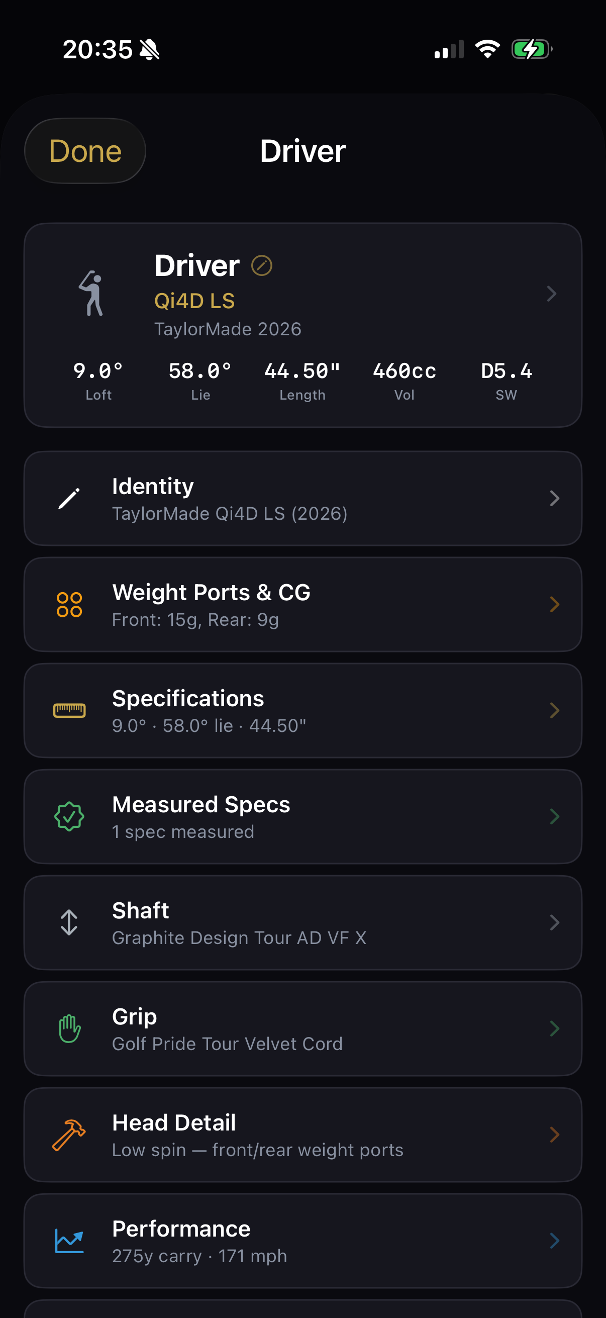 Driver detail — full spec breakdown