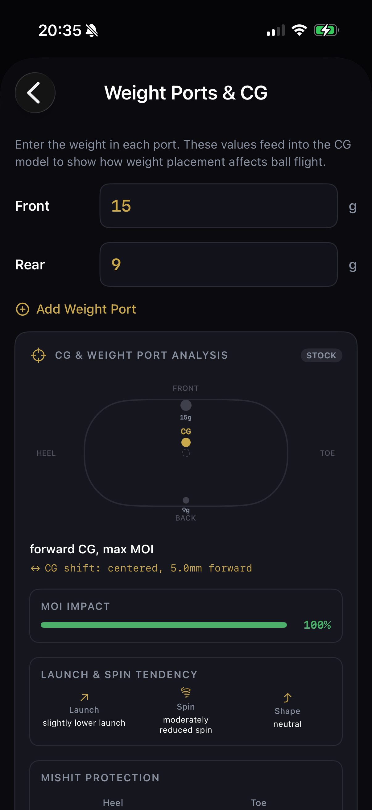 Weight Ports & CG — adjustable weight configuration